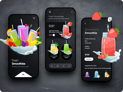 Smoothie App Design animation app app design application black design drinks food illustration illustrations minimal product design smoothie typography ui ui design ux vector web web design