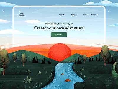 Camping adventure landing page adventure camping creative design dubai dubai designer flat ui illustration landing landing page landscape minimal outing product design typography ui ui design ux web design website