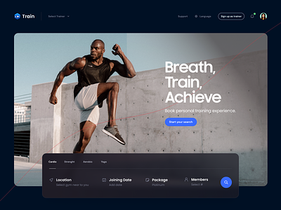 Train / Workout Landing Page 3d animation booking e commerce graphic design gym gym app gym website illustration landing landing page minimal motion graphics online booking personal trainer product design training typography workout