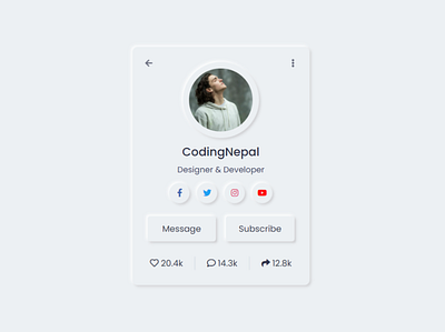 Neumorphism Profile Card UI Design using only HTML & CSS css3 neumorphism ui design neomorphic design neumorphism design neumorphism profile card design neumorphism ui
