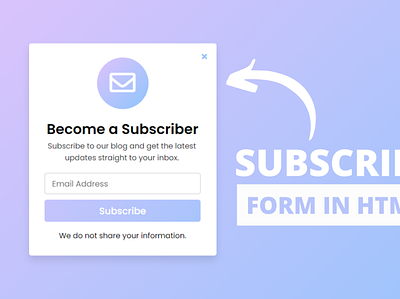 Subscription Form using HTML CSS & PHP email design popup box html css popup form