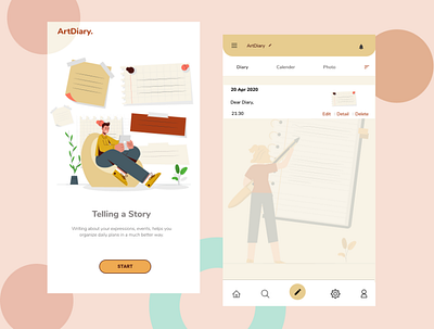 Telling a Story : ArtDiary design diary dribbble invite first first design journal mobile ui ui vector