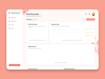 Productivity Planner Web App Design 🧡 design minimal ui web