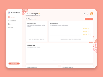 Productivity Planner Web App Design 🧡