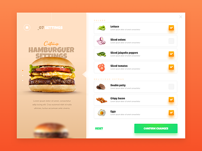 Daily UI #007 - Settings customization dailyui dailyui007 design food hamburger interface ui
