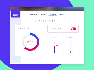 Daily UI #021 - Home Monitoring Dashboard alarm dailyui dailyui021 design home monitoring dashboard interface interface design light living room smart home smart homie thermostat ui ux