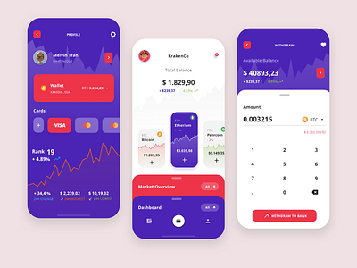 KrakenCo Wallet app clean crypto wallet design fantasy flat minimal ui ux