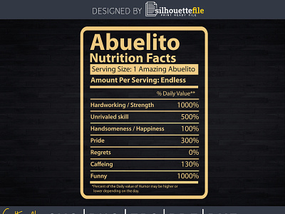 Abuelito Nutrition Facts By SilhouetteFile crafts design fathers day fathers day shirts for grandpa fathers day svg illustration vector