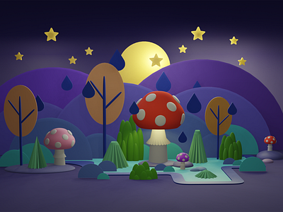 Mushroom field illustration