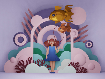 Girl with fish illustration