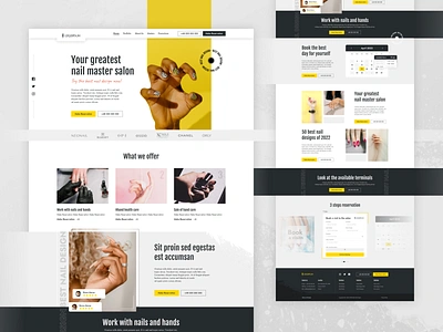 Manicure salon web design project booking branding calendar design fashion graphic design illustration modern nail small business typography ui ux vector web design yellow