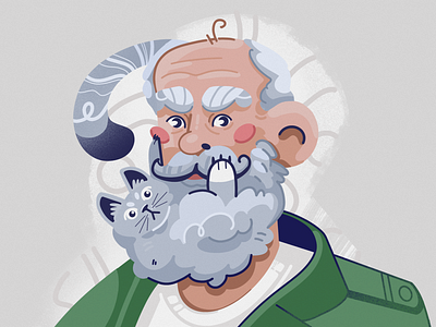 Illustration of old beard-cat man