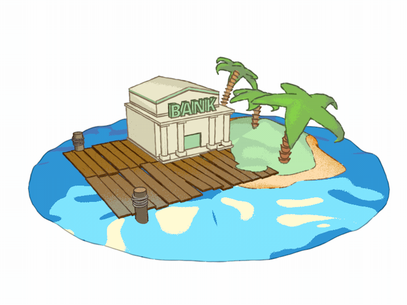 Tropical Bank 3d bank building c4d cartoon sketch and toon toon