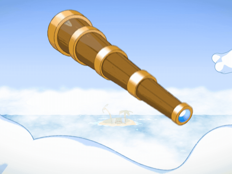 Telescope Island 3d c4d cartoon cinema4d gif island sketch and toon telescope tropical