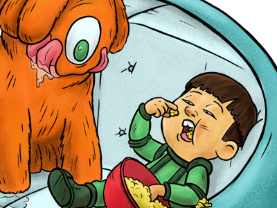 Alien Pets alien asian childrens book couch dog kid pets popcorn science fiction