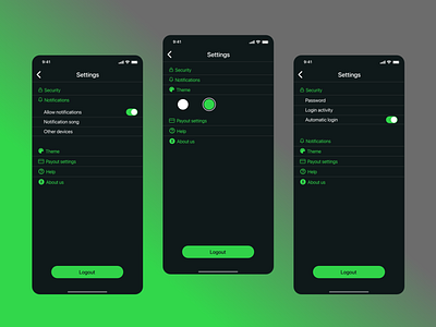 Daily UI 007 Settings UI app concept green ios set settings settings page settings ui ui