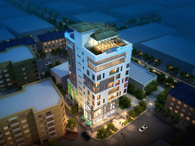 Oasis Residence Render architecture beautiful blue colours design development drawing housing mongolia property purple realestate render rendering shopping center yellow