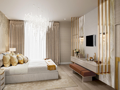 Circus Residence Bedroom Render art beautiful colours elegant gold home housing interior interior design luxury mongolia neutral render