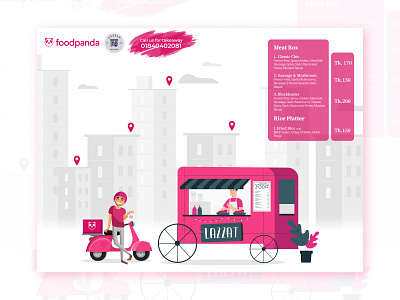 Marketing Advertisement for Lazzat II clean flat food food app foodpanda home delivery illustration pink restaurant