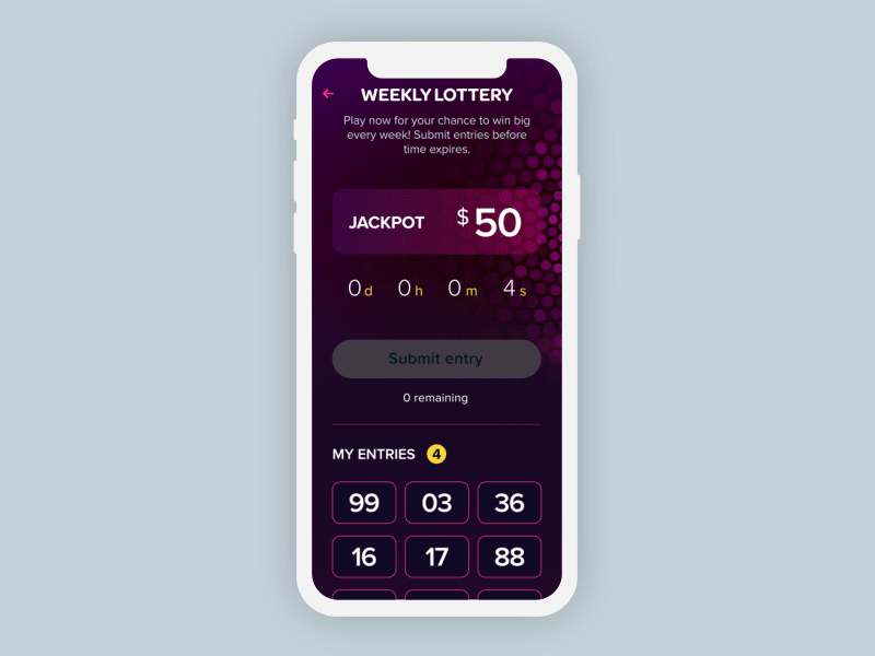 Lottery winner reveal - UX animation animation gamification mobile uxui