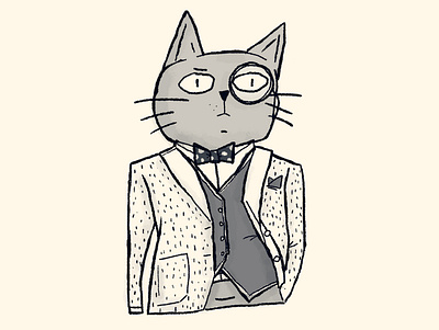 fancy cat bowtie business cat cute furry inktober kitty suit tie