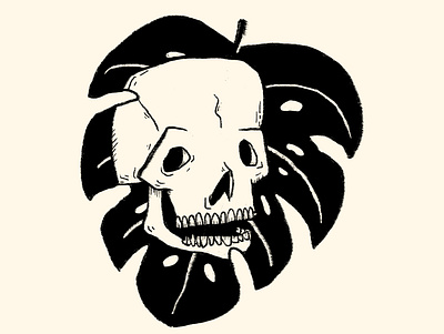 skull black and white costela de adão ink inktober skull tropical