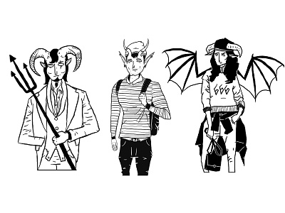666 666 black and white demon devil fashion horns inktober suit tattoo tiefling trident wings
