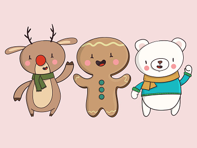 xmas antlers bear card christmas deer gingerbread holiday pink reindeer xmas