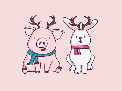 antlers antlers bunny cute pig pink rabbit scarf