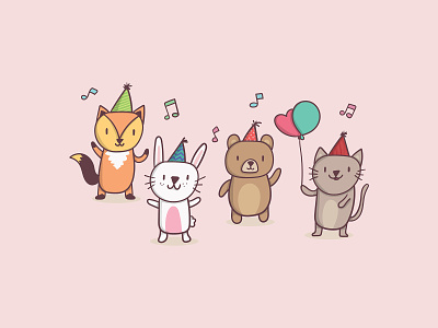 party animals bear birthday bunny cat cute dance fox party rabbit vector