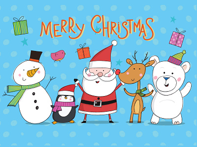 xmas bear card characters christmas happy merry penguin reindeer santa snowman