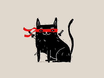 ninja black cat icon ink katana kitten kitty ninja samurai sword