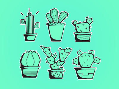 cacti black cacti cactus cute green vector white