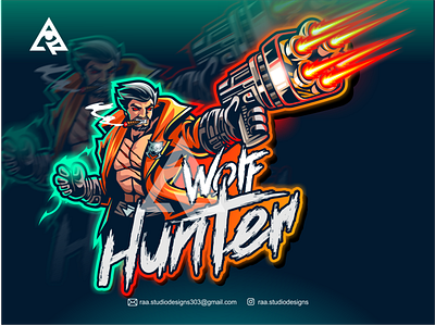 wolf hunter cartoon esport ilustration esports gaming illustration logo mascot character mascotlogo vector