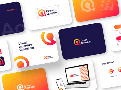 Great Question - Logo and Visual Identity Guidelines app brand guideline brand guidelines brand identity branding business card clean company fresh graphic design guidelines illustration logo logo design marketing mobile modern orange question visual identity