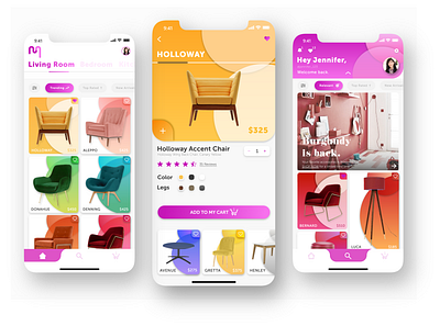 E-Commerce App app color design e commerce app fun furniture pink playful shopping ui ux vector