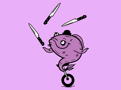 unicycle fish flat illustration vector