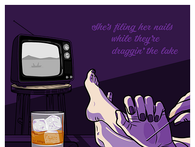 She's Filing Her Nails While They're Draggin' the Lake editorial illustration illustration vector