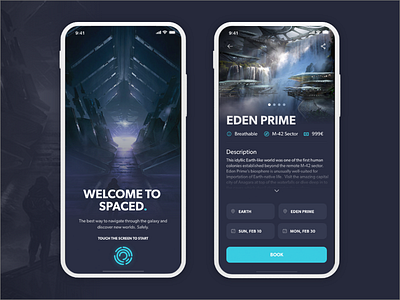 SPACED. booking mobile scifi space spacedchallenge travel ui ux
