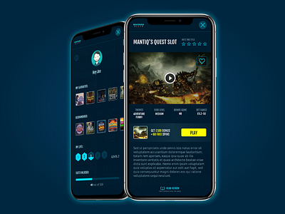 DIS revamp blue dark game gamification mobile neon profile ui ux