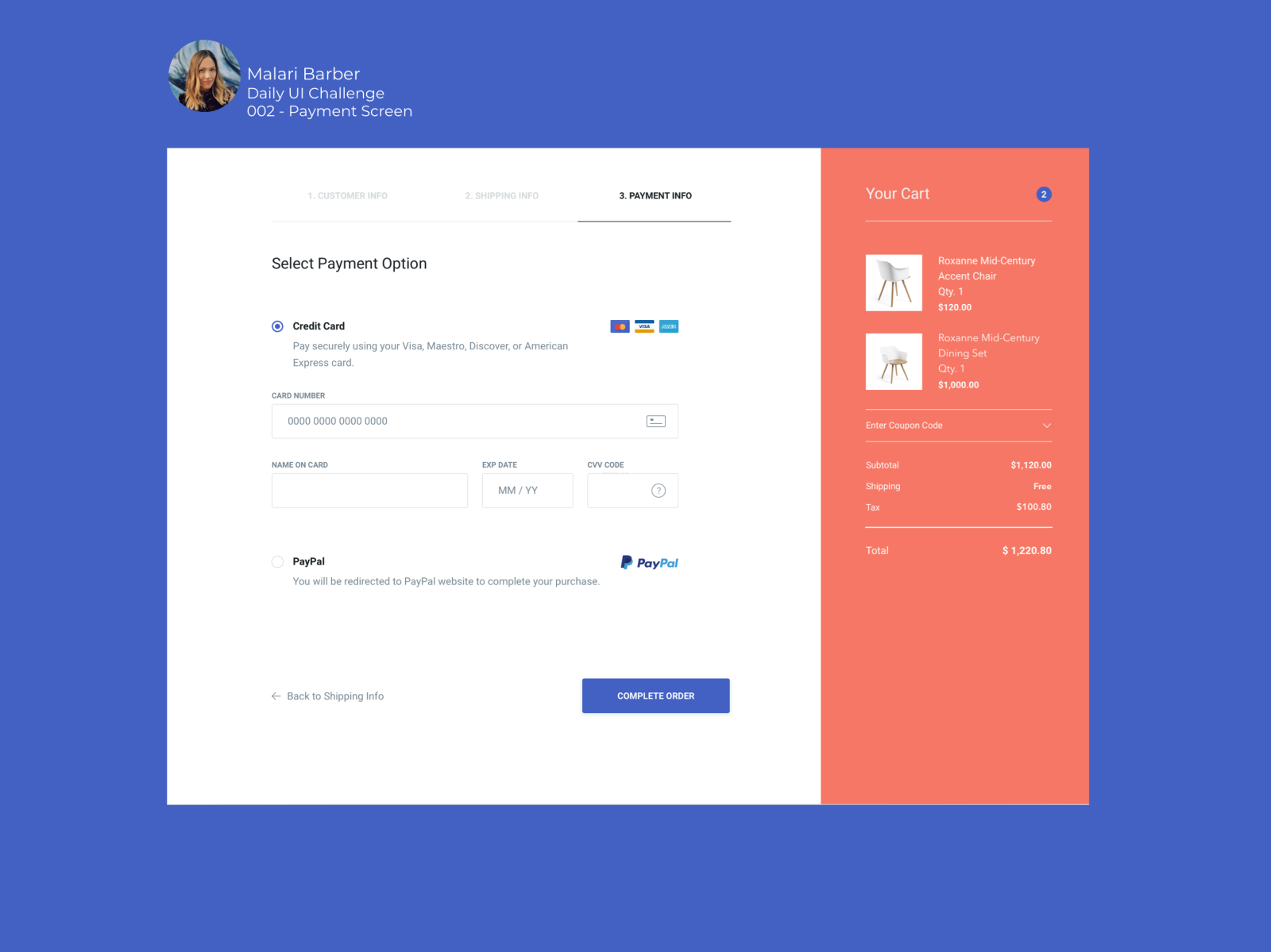 Payment Screen for Web by Malari Barber on Dribbble