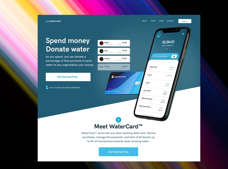 Watercard Website b2c brand design clean colors design digitalart discovery landingpage minimal typogaphy ui uiux user experience userinterface ux visual design visual identity web webdesign website