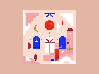 Fency Sundown cloud colors eye graphic graphic design illustration illustrator minimalism palmtree shapes stairs symbols