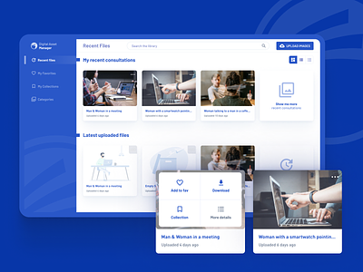 Digital Asset Manager - Foyer Group application application design application ui asset asset management assetstore blue and white cms collection digital asset management electric blue flat image imagery interface library library app manager upload image