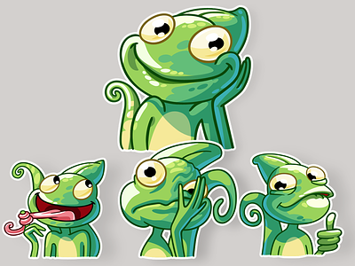 Green Go chameleon character design icon illustration stickers telegram