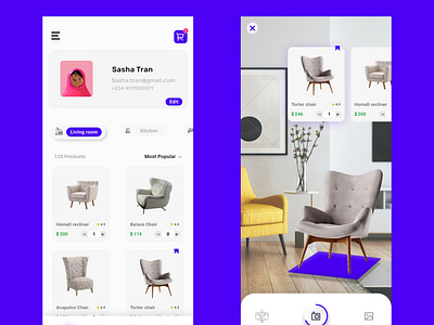 Furniture Shopping App app app design ar design augmented reality shopping app ui uidesign ux uxdesign uxuidesign uxuidesigner