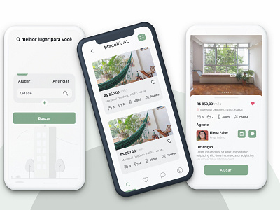 Rent app clean colors green house price rent search ui