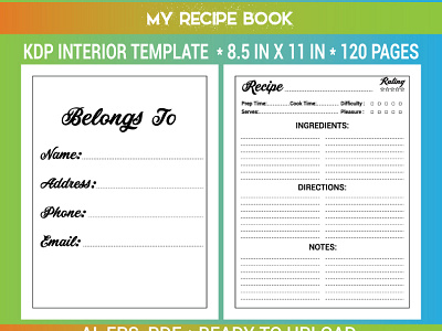 Blank recipe book template KDP Designs