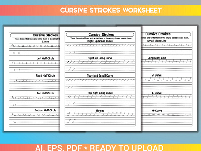 Cursive Strokes Worksheet Handwriting a to z abc cursive design illustration interior interior design kdp book latter