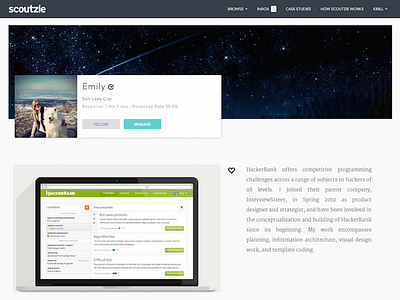 Never released Scoutzie user profile design marketplace profile scoutzie